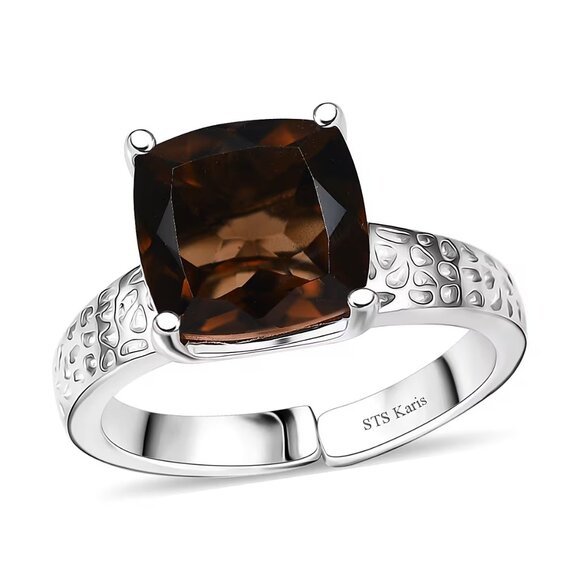 Karis Brazilian Smoky Quartz 4.30 ctw Ring in Platinum Bond Size 8 - Picture 1 of 5